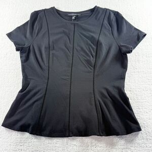 White House Black Market WHBM Short Sleeve Black Bodice T Shirt With Embellishme